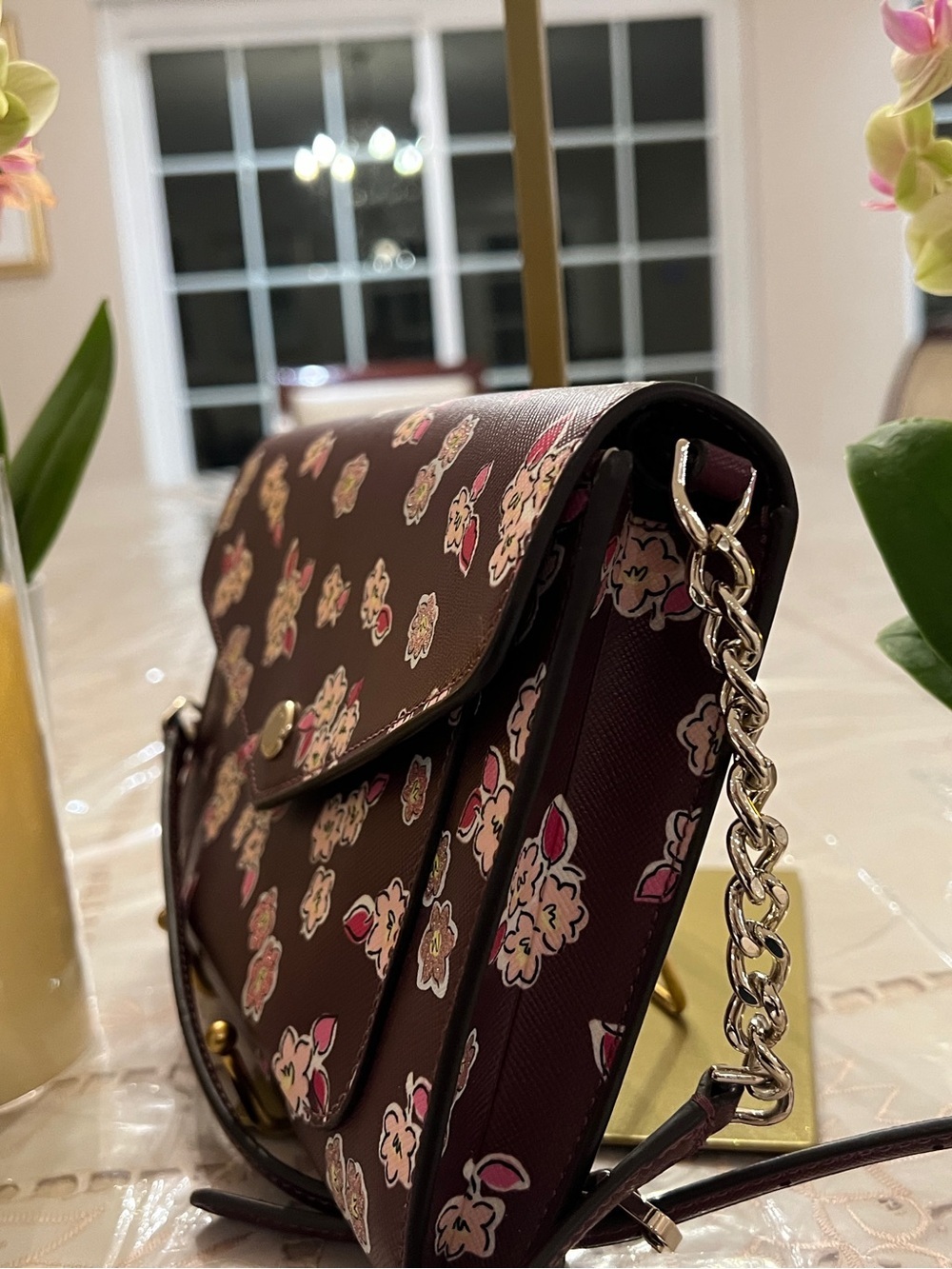 Kate Spade Floral Crossbody Wallet On Chain Burgundy Pink Boutique Luxury - Picture 7 of 12